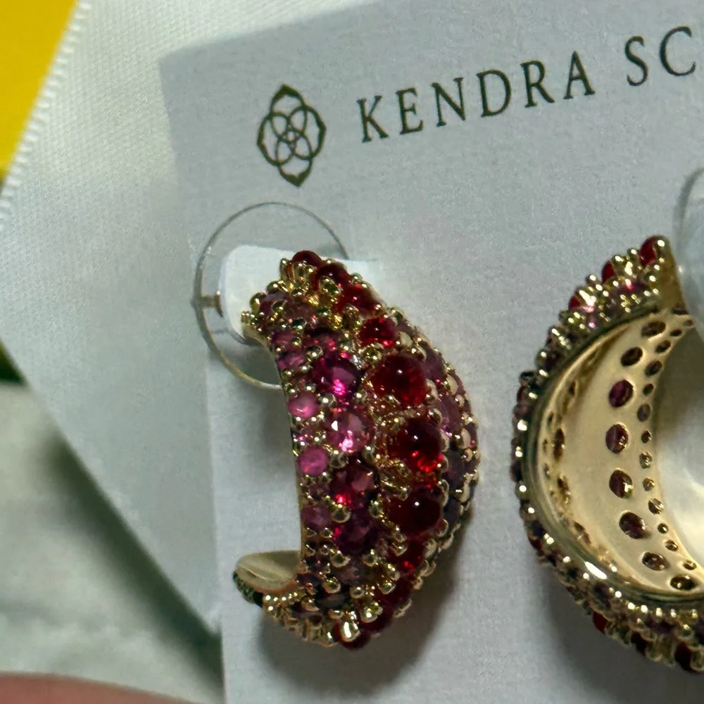NWT Kendra Scott Krista Gold Hoop Earrings in Red Mix - Picture 5 of 8
